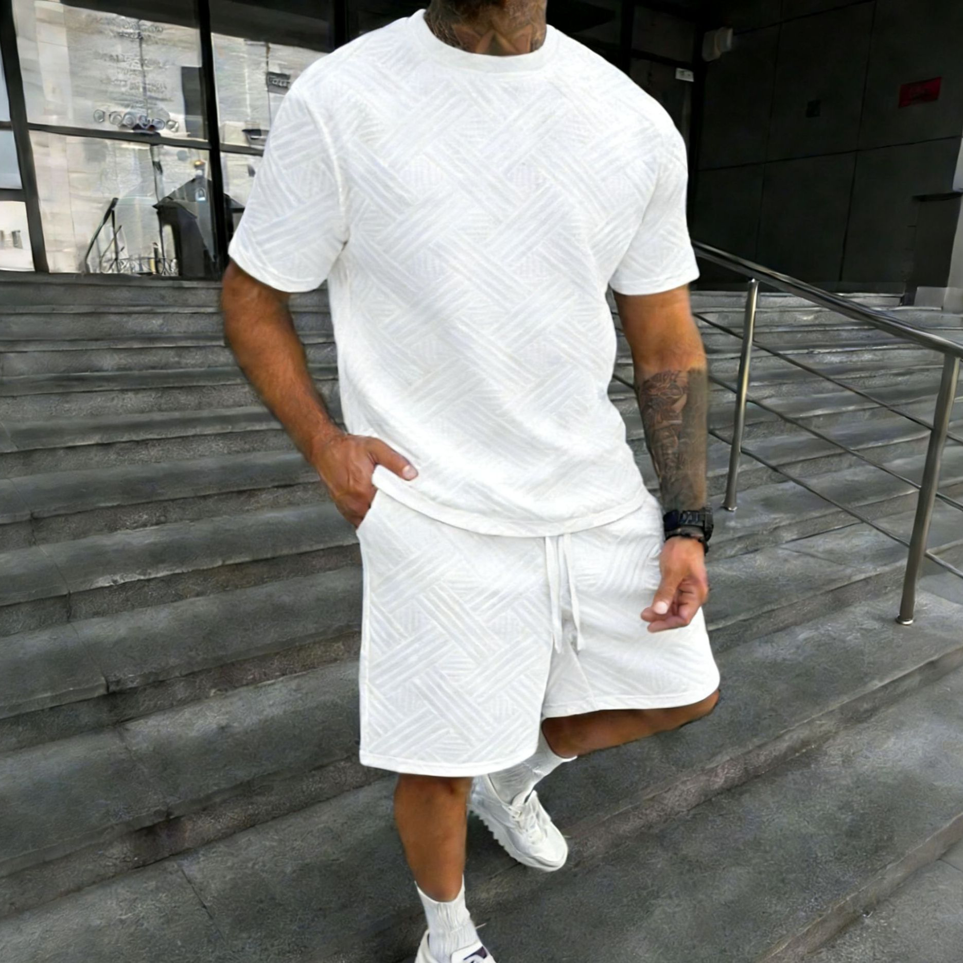 Street Fashion Male - New men's summer jacquard short-sleeved shirt