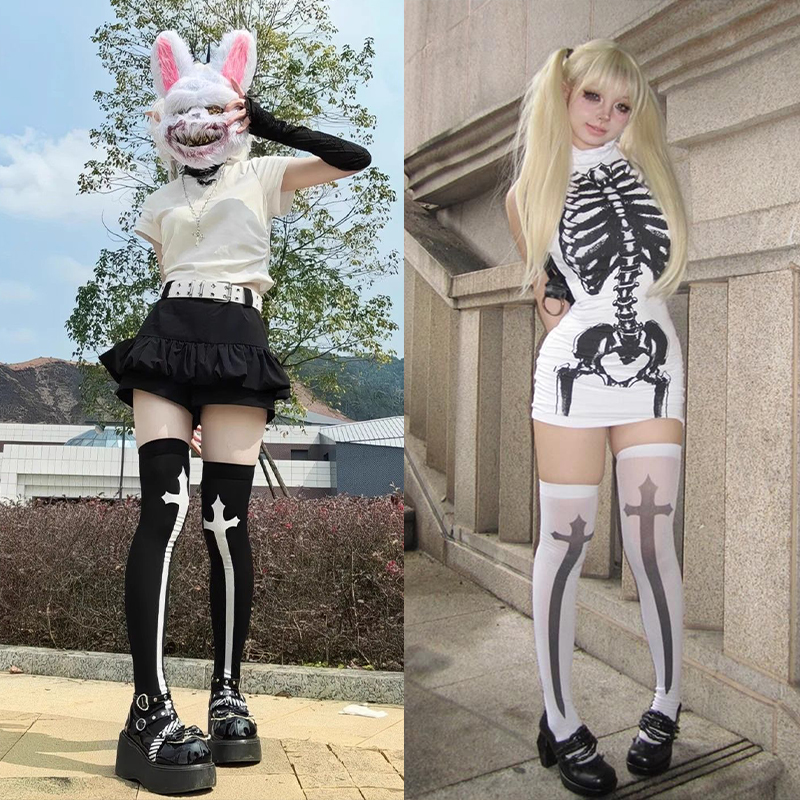 Street Fashion Youtube - Gothic Y2K Lolita Black White Cross