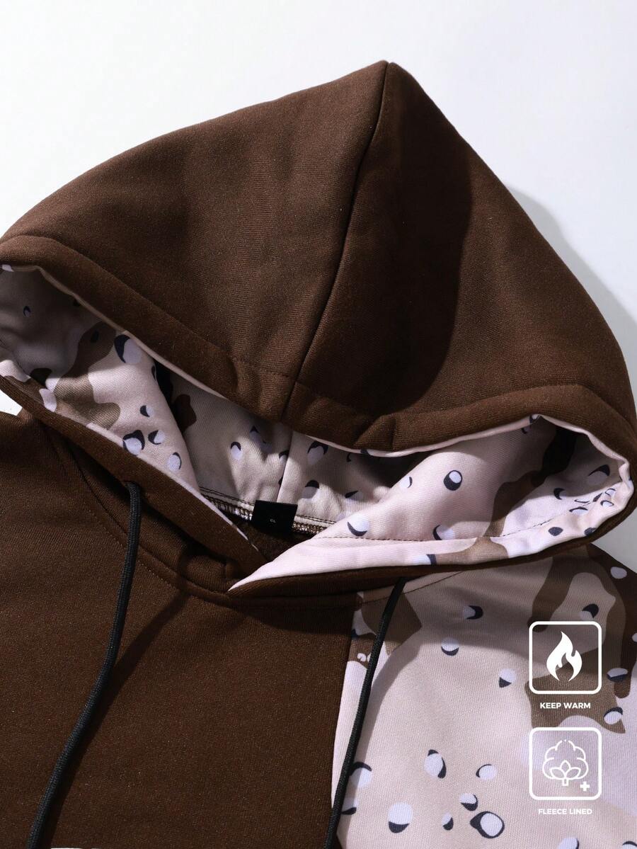 Camo Pattern Set - Men Contrast Color Camo Patchwork Hoodie