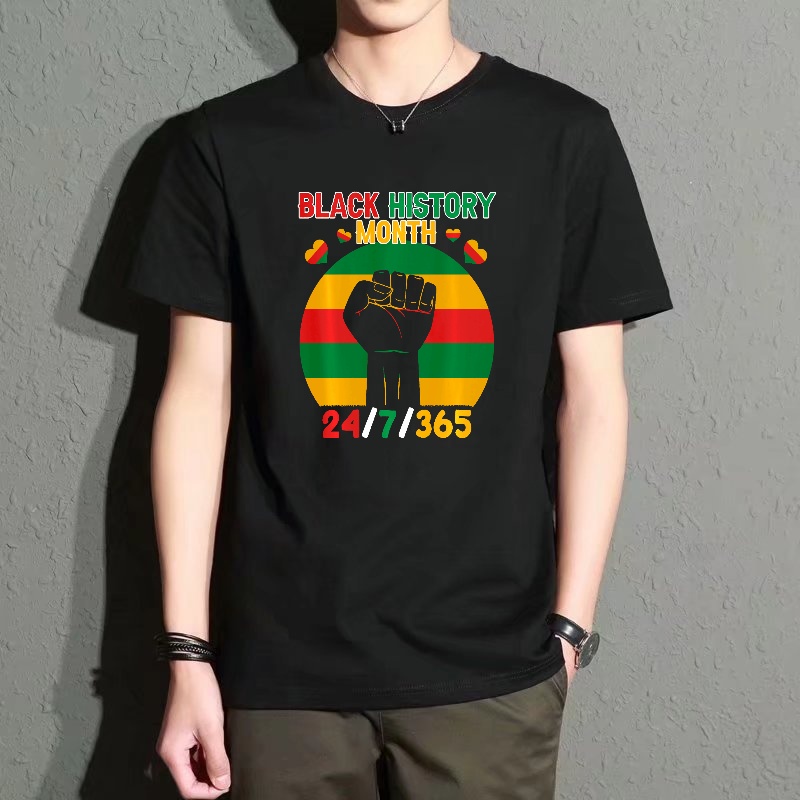 Street Fashion History - Men's Black Crew Neck Short-Sleeve T-Shirt,