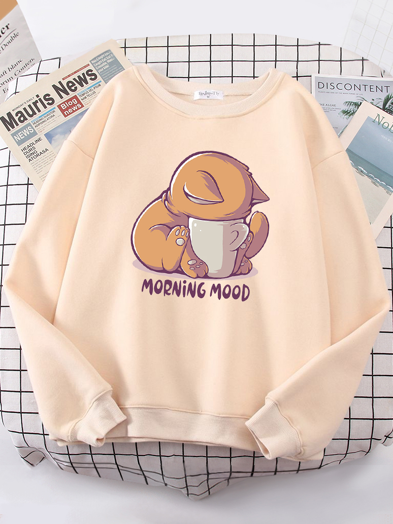 Oversized Crewneck Fleece - Cat Is Looking At The Cup