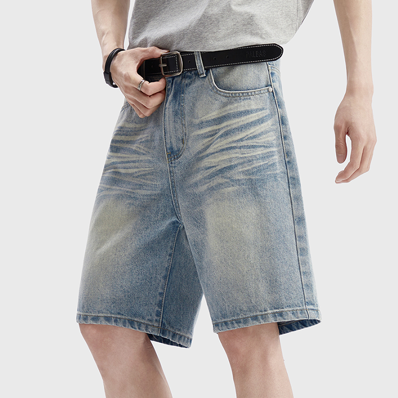 Street Fashion Korea - Vintage Washed Denim Shorts Men's Loose