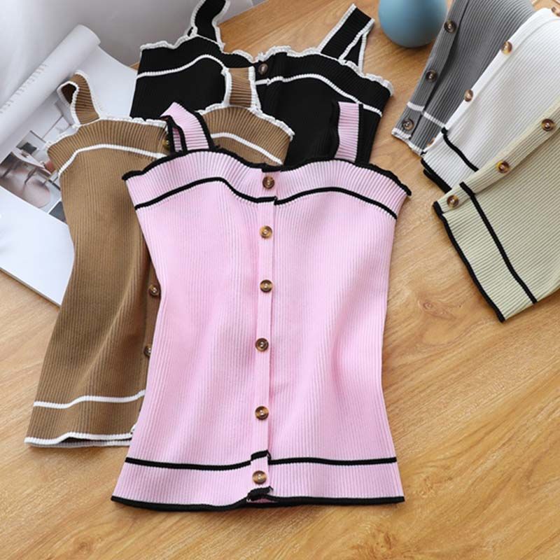 New Knit Tank Top Button Crop  – Street Fashion Youtube recenzja i cena