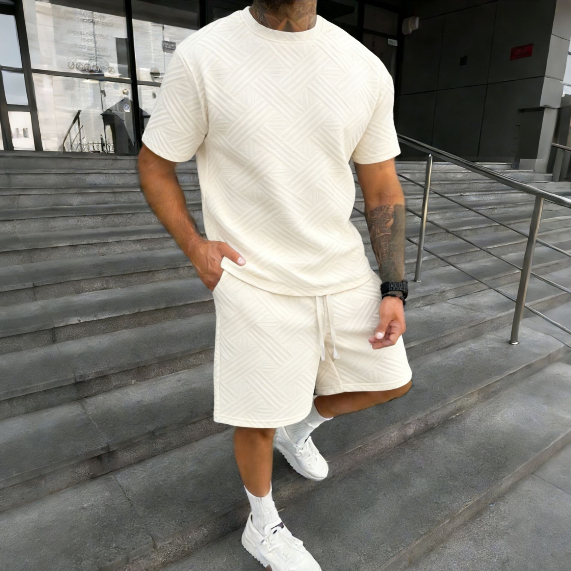 New men's summer jacquard shor – Street Fashion Male recenzja i cena