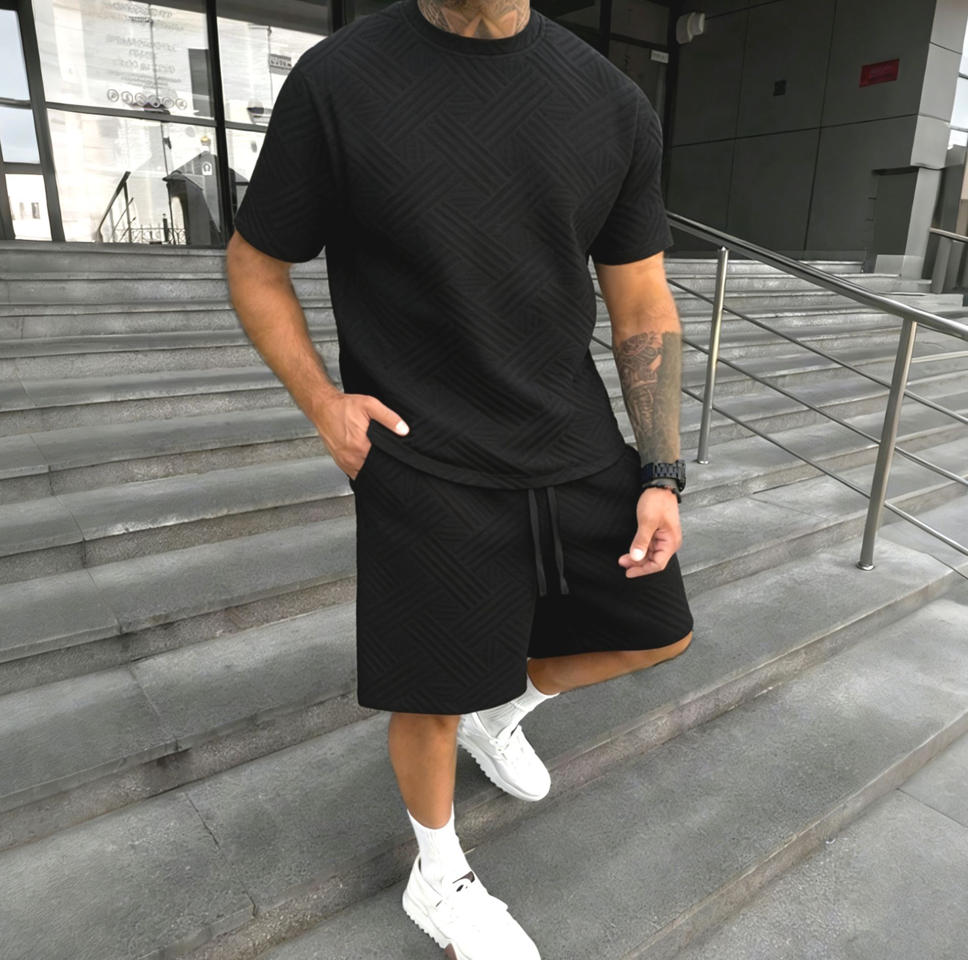 New men's summer jacquard shor – Street Fashion Male recenzja i cena