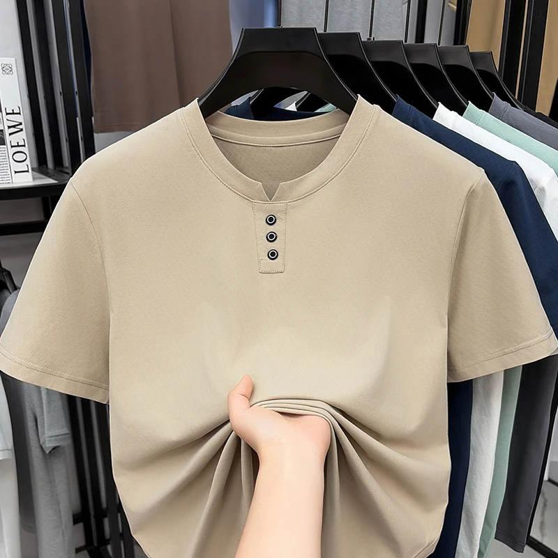 Mens Casual Henley Neck T Shir – Street Fashion Male recenzja i cena