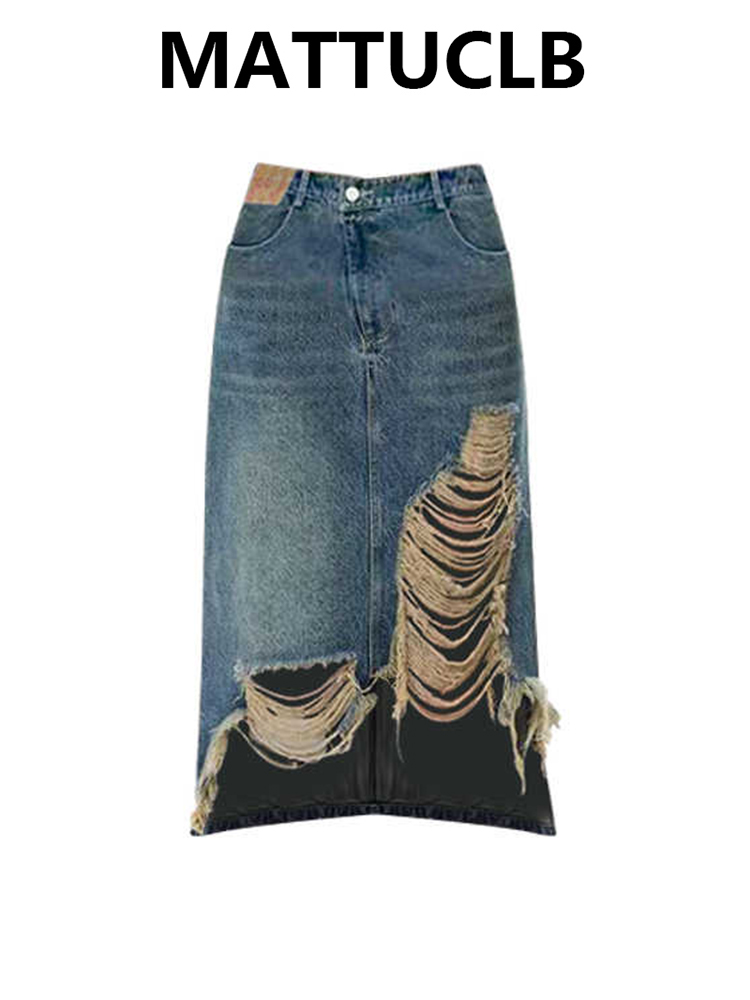 Women 2000s Midi Skirt Ripped  – Street Fashion Denim recenzja i cena