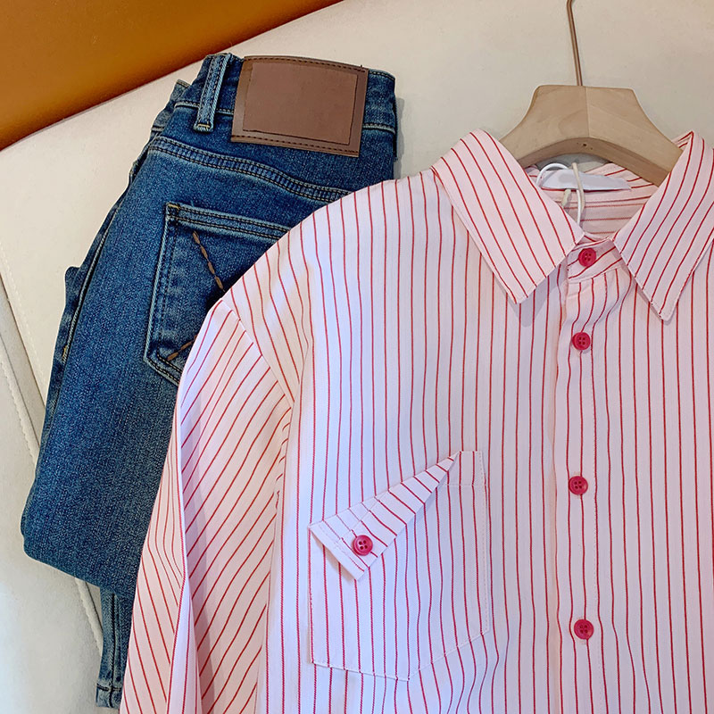 French Sweet Pink Striped Shir – Street Fashion Korea recenzja i cena