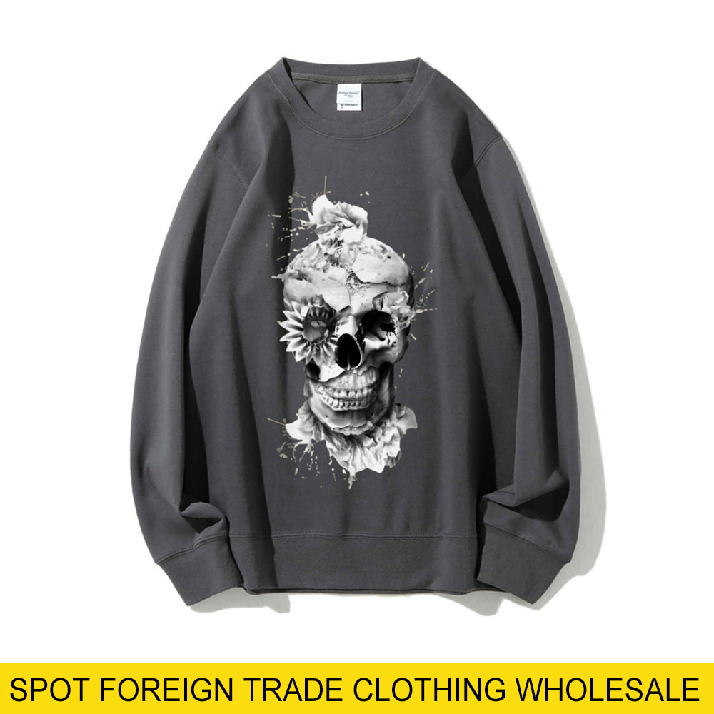 Skull Print Oversized Sweatshi – Oversized Crewneck Fleece recenzja i cena