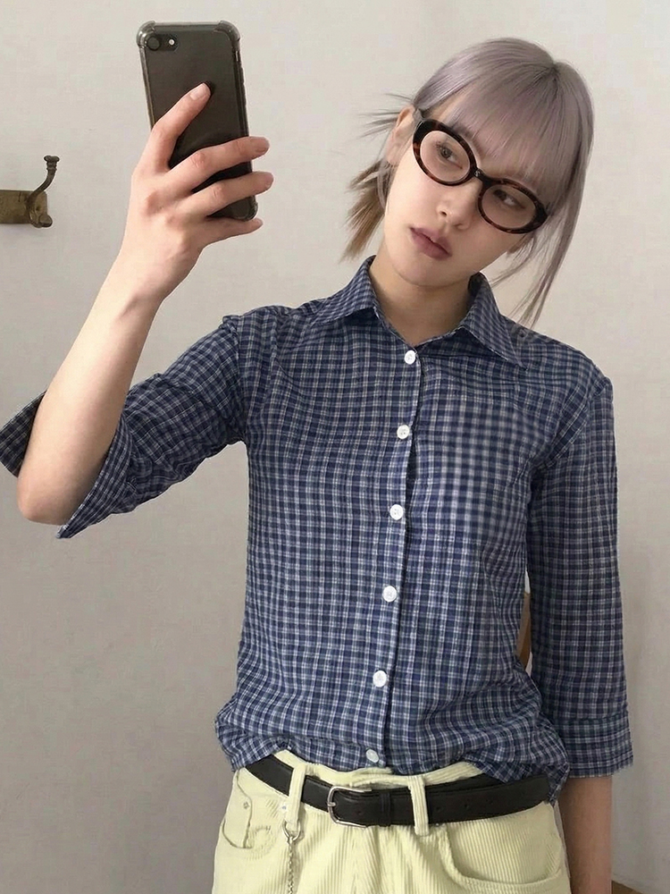 Genayooa Y2k Plaid Shirt Women – Street Fashion Korea recenzja i cena