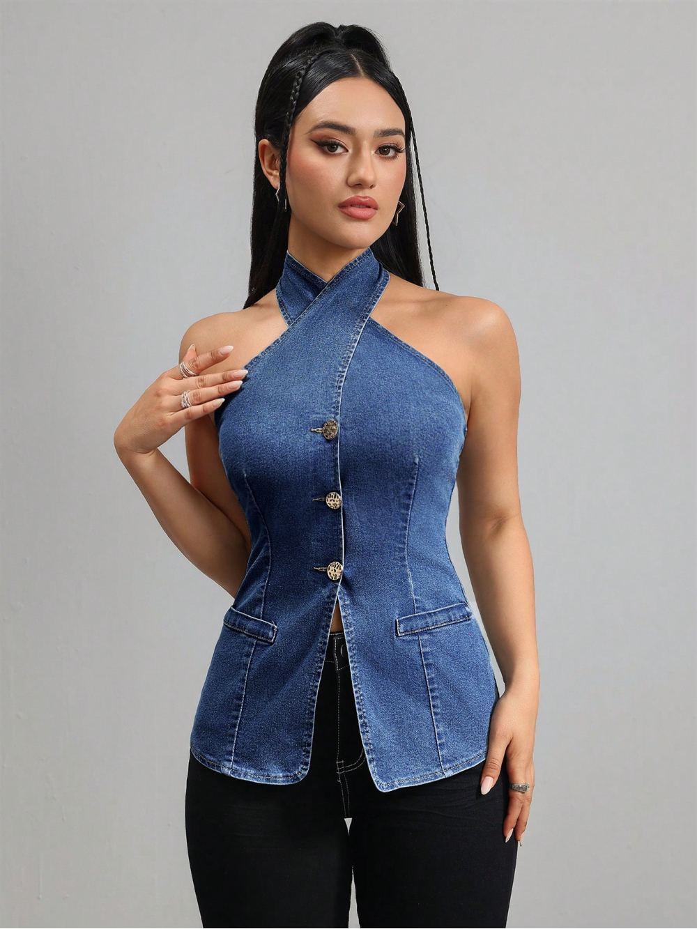 2026 new neck hanging sleevele – Street Fashion Denim recenzja i cena