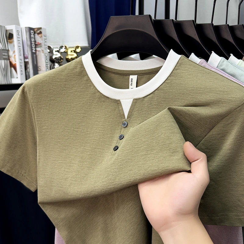 Mens Short Sleeve Henley Neck  – Street Fashion Male recenzja i cena