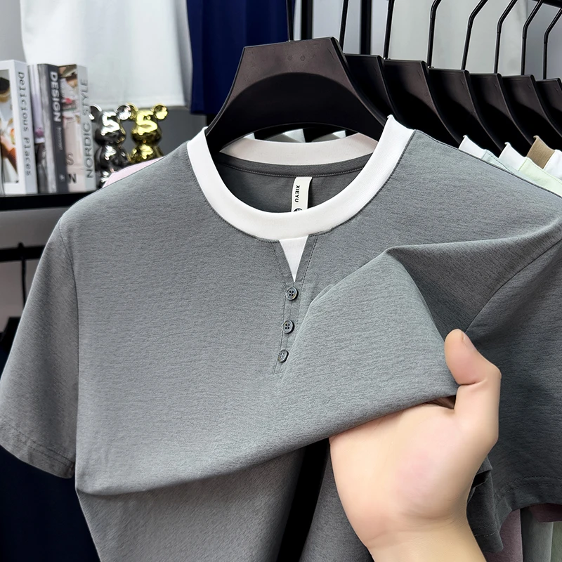 Mens Short Sleeve Henley Neck  – Street Fashion Male recenzja i cena