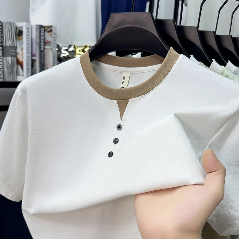 Mens Short Sleeve Henley Neck  – Street Fashion Male recenzja i cena