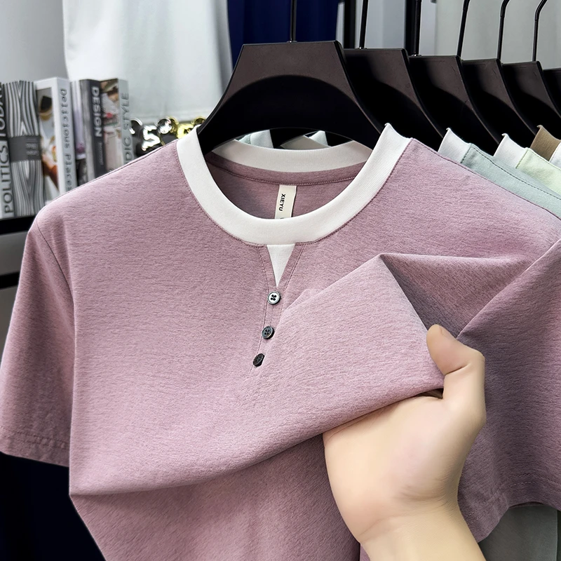 Mens Short Sleeve Henley Neck  – Street Fashion Male recenzja i cena