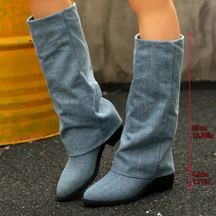 Women's Knee High Boots Autumn – Street Fashion Denim recenzja i cena