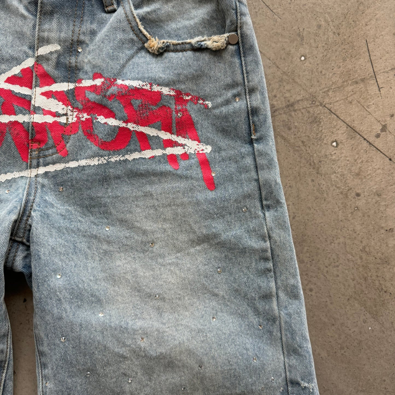 Y2K Graffiti Jorts Rhinestone  – Street Fashion Hip Hop recenzja i cena