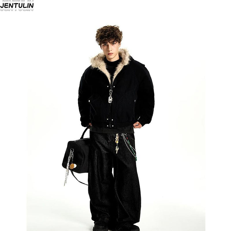 Y2K American Black Retro Wool  – Street Fashion Jacket Men recenzja i cena